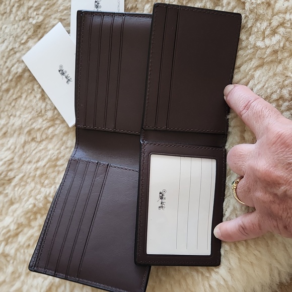 NWT Coach Men's 3-in-1 Compact ID Signature Mahogany Leather Wallet 🤎🎁 - Picture 7 of 16